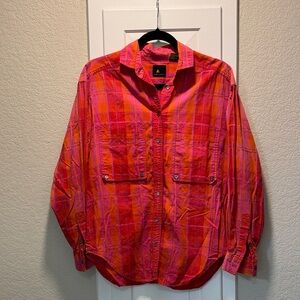 Lizsport Women's Pink-Red Plaid Button-Down Shirt